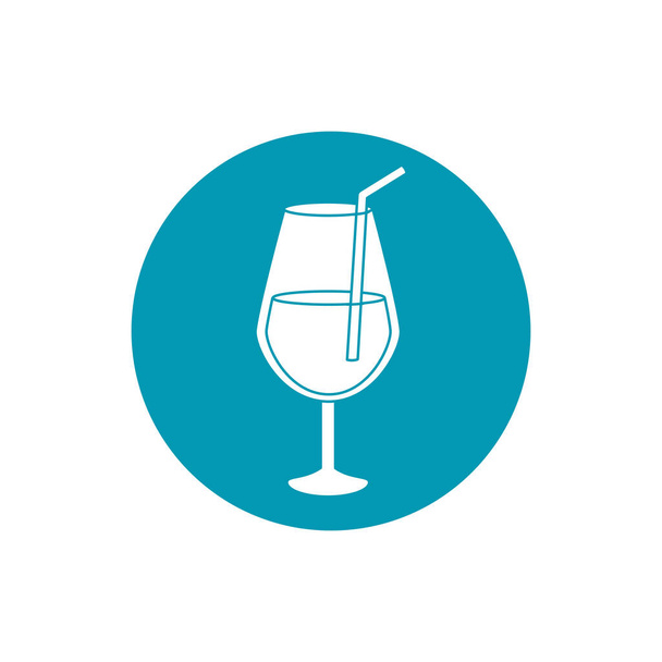 boissons verre tasse alcool de liqueur avec paille icône de style bloc bleu
 - Vecteur, image