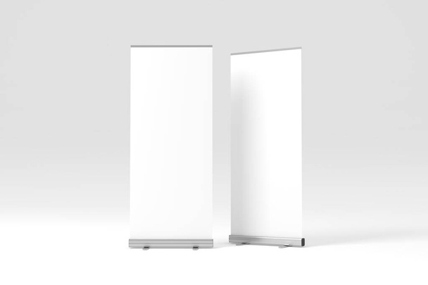 Roll-Up Banner White Blank 3D Rendering Mockup - Photo, Image