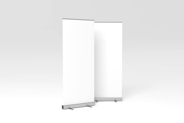 Roll-Up Banner White Blank 3D Rendering Mockup - Photo, Image