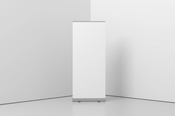 Ролл-ап банер білий порожній 3D макет рендерингу
 - Фото, зображення