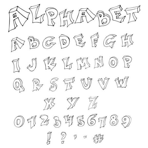 Alfabeto vectorial aislado dibujado a mano. Set con letras inglesas en blanco y negro
. - Vector, Imagen