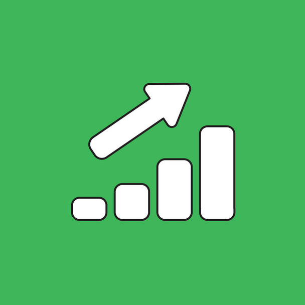 Icono de ilustración vectorial concepto de gráfico de barras de ventas subiendo. Esquemas negros, fondo verde
. - Vector, imagen