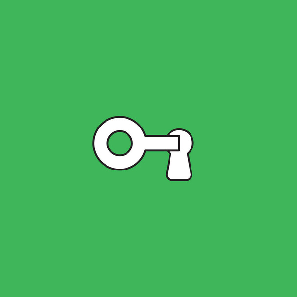 Icono de ilustración vectorial concepto de llave en ojo de cerradura, bloqueo o desbloqueo. Esquemas negros, fondo verde
. - Vector, imagen