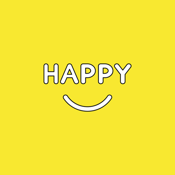 Vektorový ilustrační koncept šťastného textu s usměvavými ústy. Černé obrysy, žluté pozadí. - Vektor, obrázek