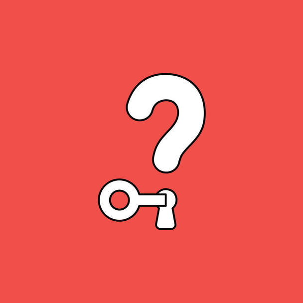 Vector illustration concept of question mark with key locking or unlocking keyhole. Black outlines, red background. - Vector, Image