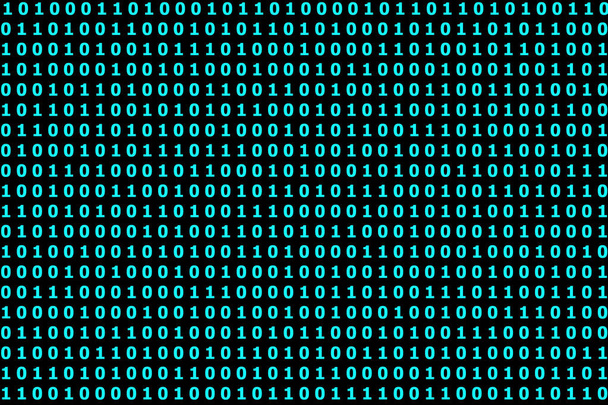 Cyan color binary code on a black background. - Photo, Image