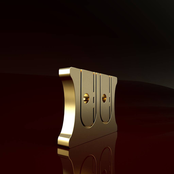 Gold Bleistiftspitzer Symbol isoliert auf braunem Hintergrund. Minimalismus-Konzept. 3D Illustration 3D Renderer - Foto, Bild