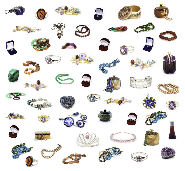 Beautiful jewelry collection on white background. Full size. - Photo, Image