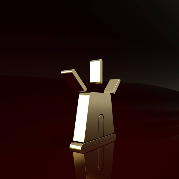 Gold Flasher sirene pictogram geïsoleerd op bruine achtergrond. Noodoproep. Minimalisme concept. 3d illustratie 3D renderen - Foto, afbeelding