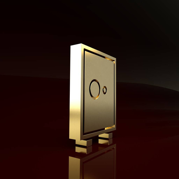 Ícone Gold Safe isolado no fundo marrom. O cofre da porta um cofre de banco com uma fechadura de combinação. Proteção de dados confiável. Conceito de minimalismo. 3D ilustração 3D render - Foto, Imagem
