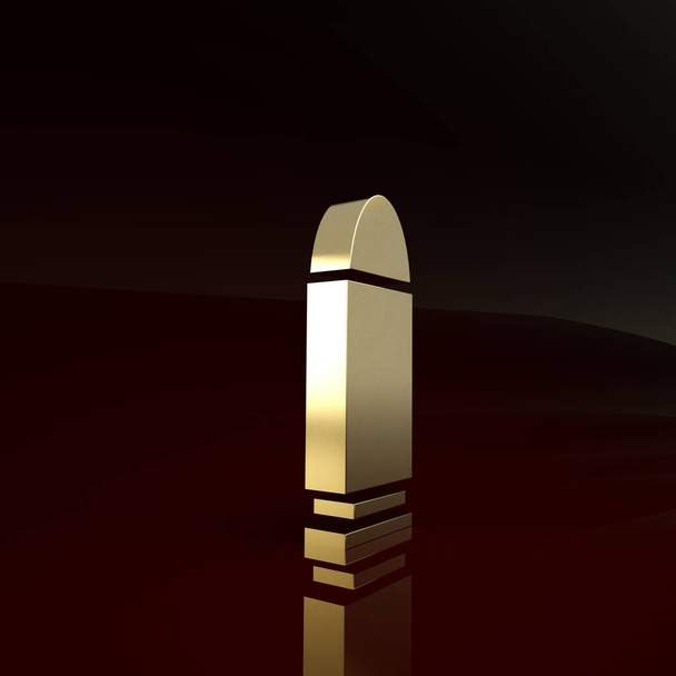 Icône Gold Bullet isolée sur fond brun. Concept de minimalisme. Illustration 3D rendu 3D - Photo, image