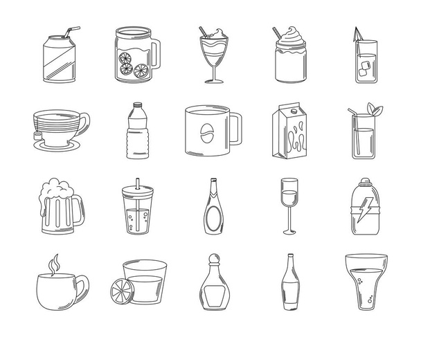 bevande bevande tazze di vetro bottiglia alcolico liquore icone set line style icon
 - Vettoriali, immagini