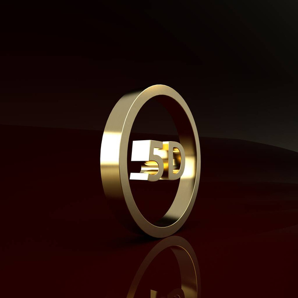 Значок виртуальной реальности Gold 5d изолирован на коричневом фоне. Большой трехмерный логотип. Концепция минимализма. 3D-рендеринг
 - Фото, изображение