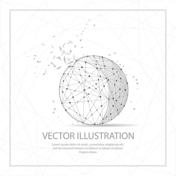 Ball shape digitally drawn in the form of broken a part triangle shape and scattered dots low poly wire frame. - Vector, Image