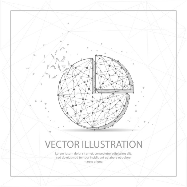 Pie chart digitally drawn in the form of broken a part triangle shape and scattered dots low poly wire frame. - Vector, Image