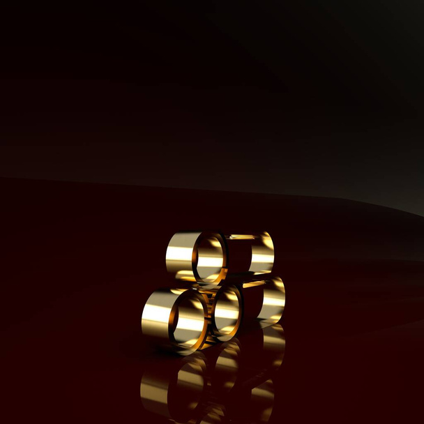 Значок металлической трубы золотой промышленности изолирован на коричневом фоне. Детали трубопроводов различной формы. Концепция минимализма. 3D-рендеринг
 - Фото, изображение