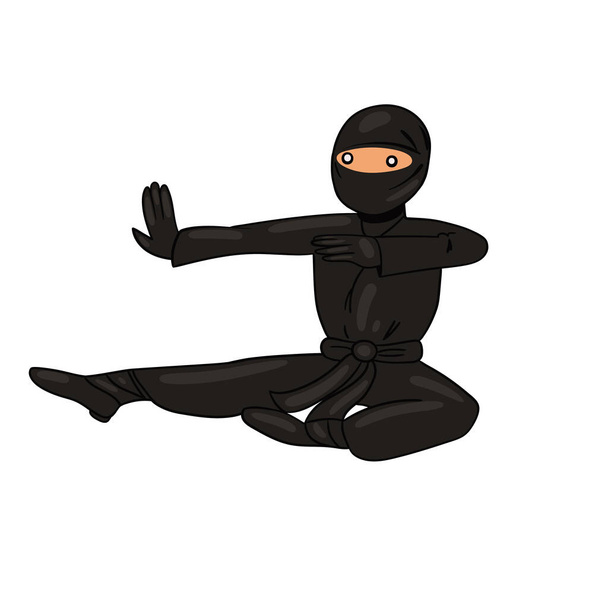Ninja v černém obleku izolovat na bílém pozadí. Vektorový obrázek. - Vektor, obrázek