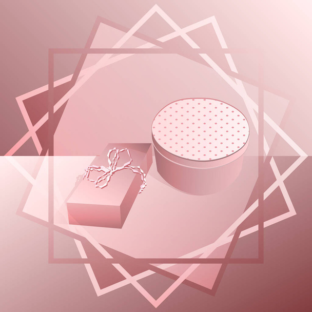 Два подарка на женский день, День матери или День Святого Валентина в абстрактной геометрической рамке в монохромных розовых тонах
 - Вектор,изображение
