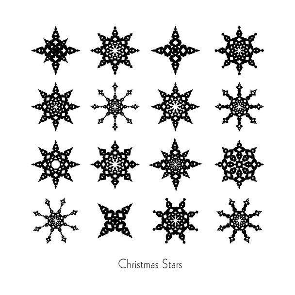 Black Christmas Star Set on White Background - Vector, Image