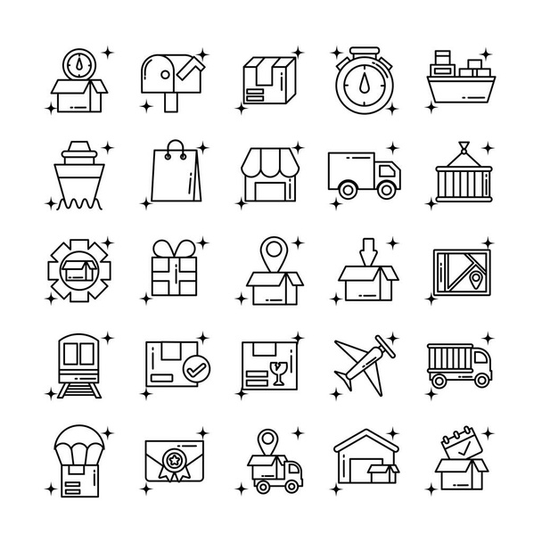 set of icons freight delivery logistics , line style icon - Vector, imagen