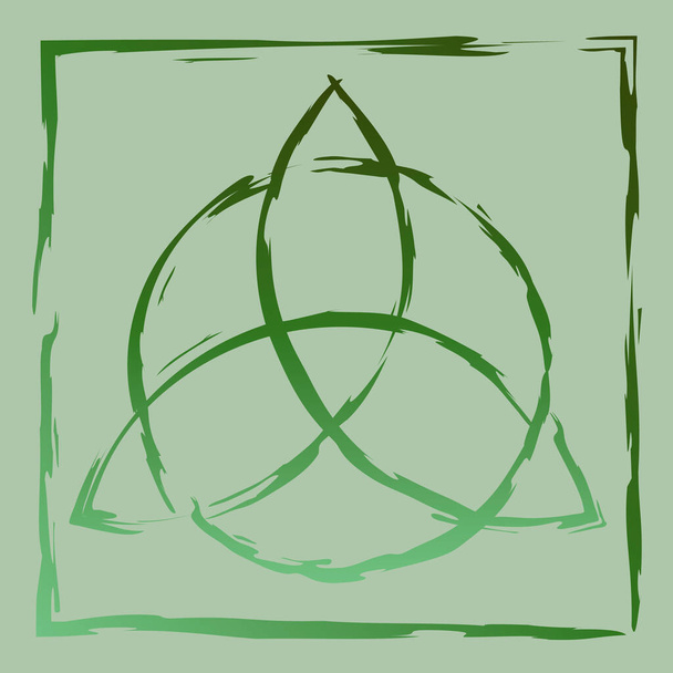 Σχεδιάστηκε περίγραμμα πράσινο celtic παγανιστικό σύμβολο triquetra σε τετράγωνο πλαίσιο - Διάνυσμα, εικόνα