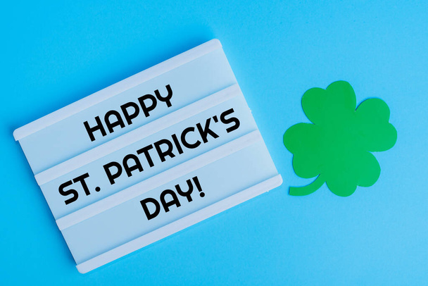St Patricks Day concept.Clover leaves on blue background - Photo, Image