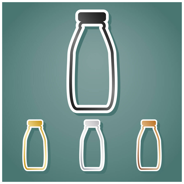 Milk bottle sign. Set of metallic Icons with gray, gold, silver and bronze gradient with white contour and shadow at viridan background. - Vector, Image
