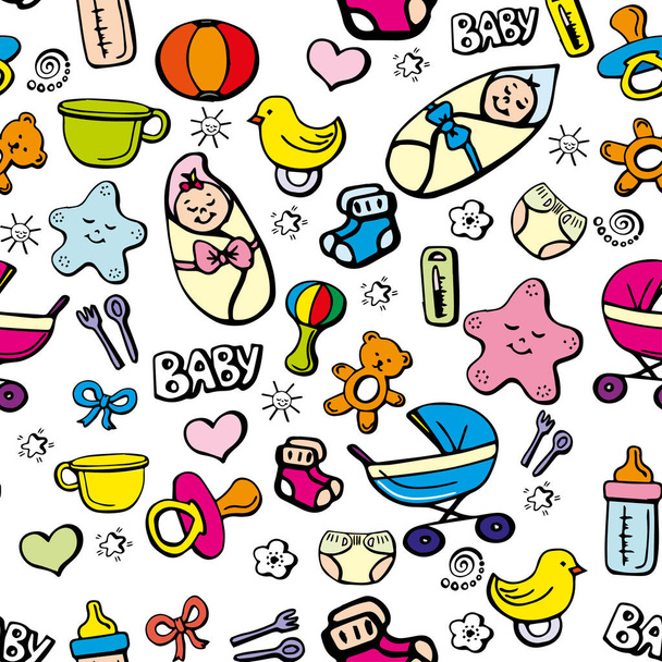 Baby vector pattern of toys and accessories - Vektor, Bild
