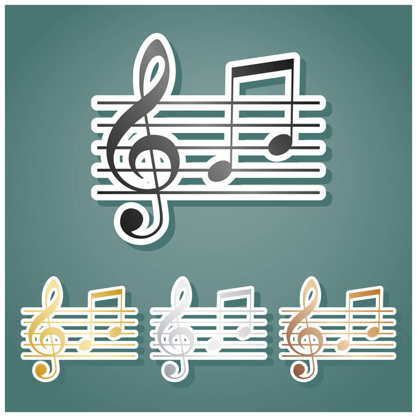 Music violin clef sign. G-clef and notes G, H. Set of metallic Icons with gray, gold, silver and bronze gradient with white contour and shadow at viridan background. - Vector, Imagen