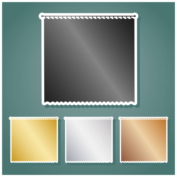 Curtain sign. Set of metallic Icons with gray, gold, silver and bronze gradient with white contour and shadow at viridan background. - Vektori, kuva