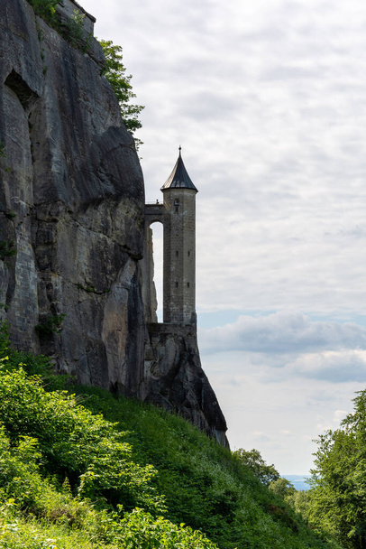 One tower of the fortress Koenigstein in the Saxon Switzerland on a sunny day - Photo, Image
