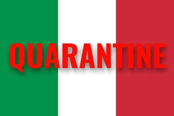 Brote de Coronavirus COVID-19 en Italia. Bandera de Italia con inscripción QUARANTINE
 - Vector, imagen