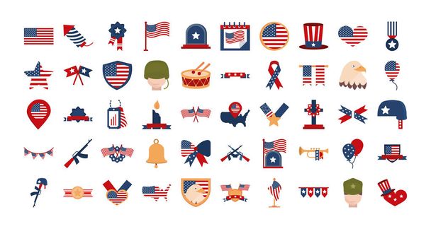 αναμνηστική ημέρα αμερικανική εθνική εορτή εικόνες που επίπεδη στυλ εικονίδιο - Διάνυσμα, εικόνα