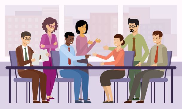 Business people meeting. Managers are talking. Vector flat illustration. - Vector, Image