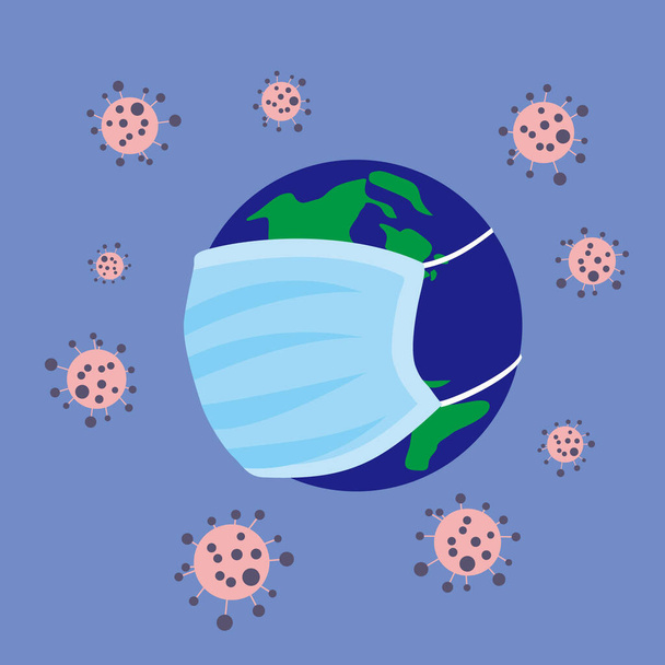 Coronavirus nebo Corona virus koncept. Země v lékařské masce se chrání před čínským virem coronavirus ncov na pozadí Dna - Vektor, obrázek