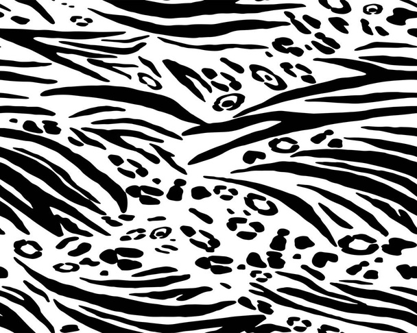 Full Seamless Leopard Zebra Pattern Texture Vector. Endless black and white cheetah design for dress fabric print. - Vettoriali, immagini