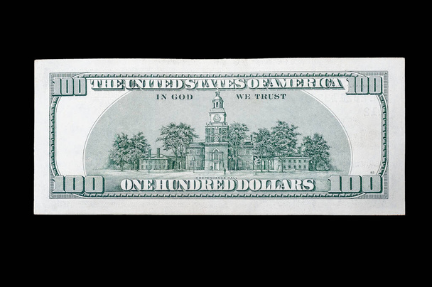 задні гроші США 100 американських доларів на ізольованому чорному фоні
 - Фото, зображення