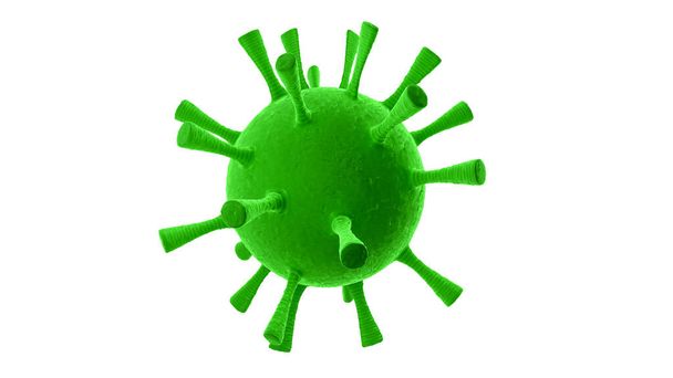 Virus sferico di colore verde con grandi gambe su sfondo bianco
 - Foto, immagini