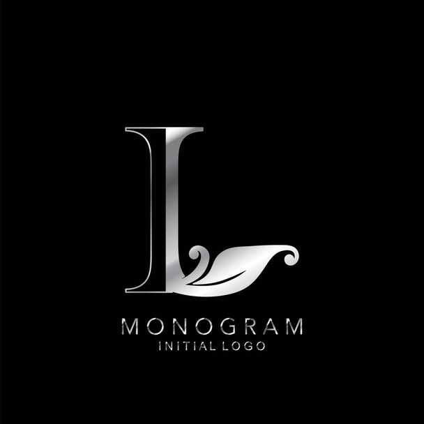 Монограмма Начальный логотип Письмо L. Серебряный векторный дизайн концепции цветочные листья для бизнес-идентичности
. - Вектор,изображение