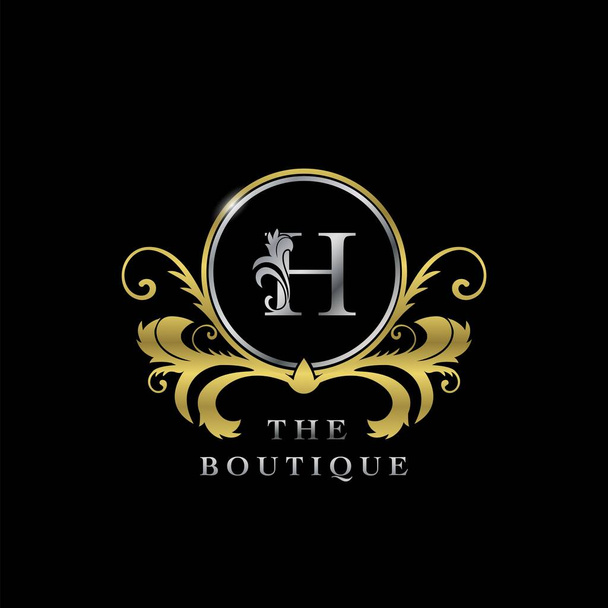 H Letter Golden Circle Luxury Boutique Initial - икона, концепция векторного дизайна Elegance для люксового бизнеса, бутика, моды и больше идентичности
. - Вектор,изображение