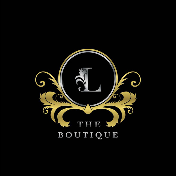 L Letter Golden Circle Luxury Boutique Initial Logo Icon, Elegantie vector design concept voor luxe zaken, boetiek, mode en meer identiteit. - Vector, afbeelding