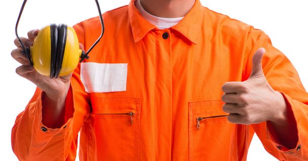 Construction worker with noise cancelling earphones - Photo, Image