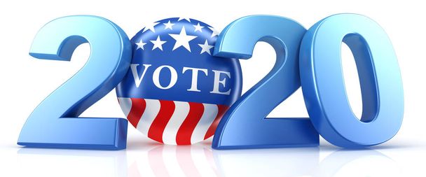 Vote 2020. Red, white, and blue voting pin in 2020 with Vote text. 3d render. - Photo, Image