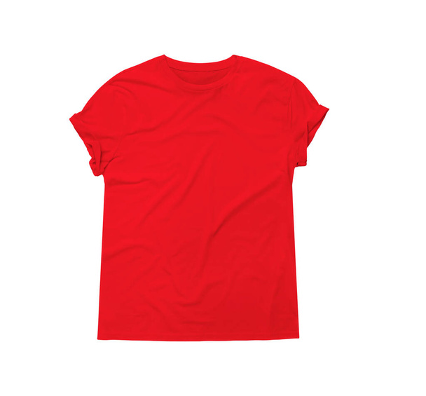 Ein elegantes T-Shirt-Mock Up In Flame Scarlet Color, das Ihnen hilft, Ihre Entwürfe wie ein Profi-Grafiker zu präsentieren  - Foto, Bild