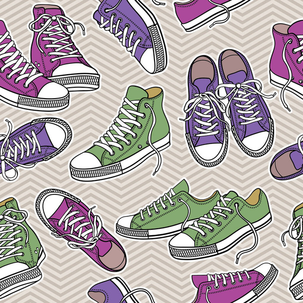 Vector seamless pattern with sneakers - Вектор,изображение