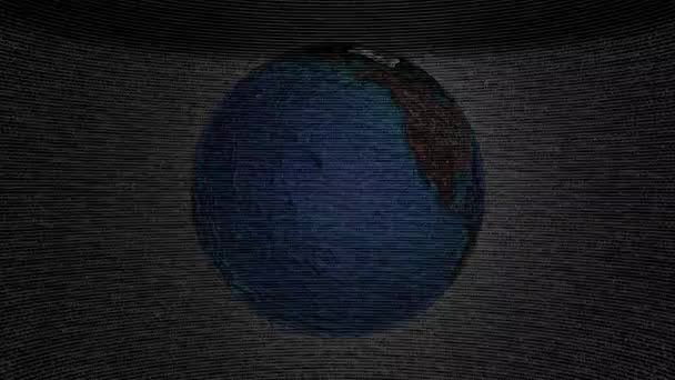Komputer wygenerował animację stylizowanej wirującej ziemi na tle cyfrowego szumu statycznego - Materiał filmowy, wideo