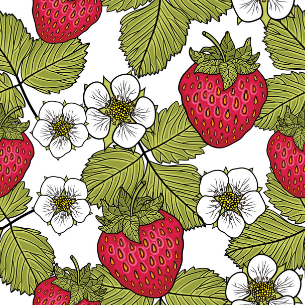 Seamless pattern with strawberries. Graphic stylized drawing. Vector illustration - Vektor, kép