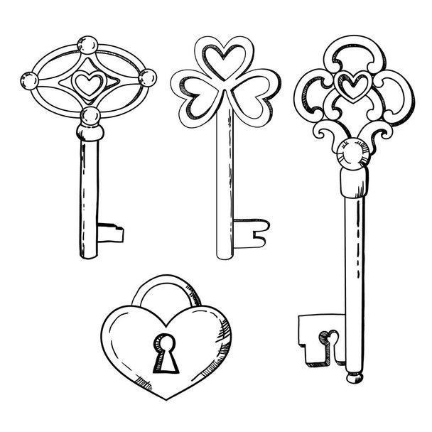 Set of vintage keys. Vector illustration - Vektor, obrázek