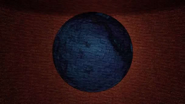 Een computer gegenereerde animatie van een gestileerde roterende aarde op een achtergrond van digtial statische ruis - Video