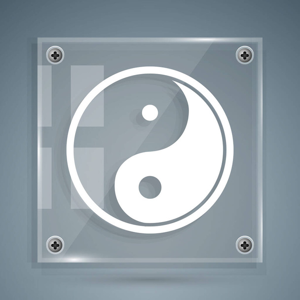 Yin Yang blanc symbole d'harmonie et icône d'équilibre isolé sur fond gris. Panneaux carrés en verre. Illustration vectorielle
 - Vecteur, image